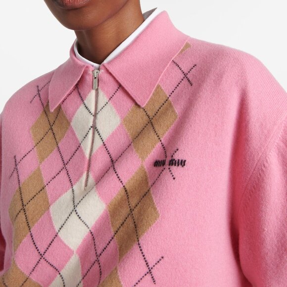 Miu Miu Argyle cashmere polo sweater - Picture 3 of 14